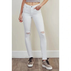 KanCan High Rise Ankle Skinny Distressed Jeans White Stretch Frayed hem Size 25